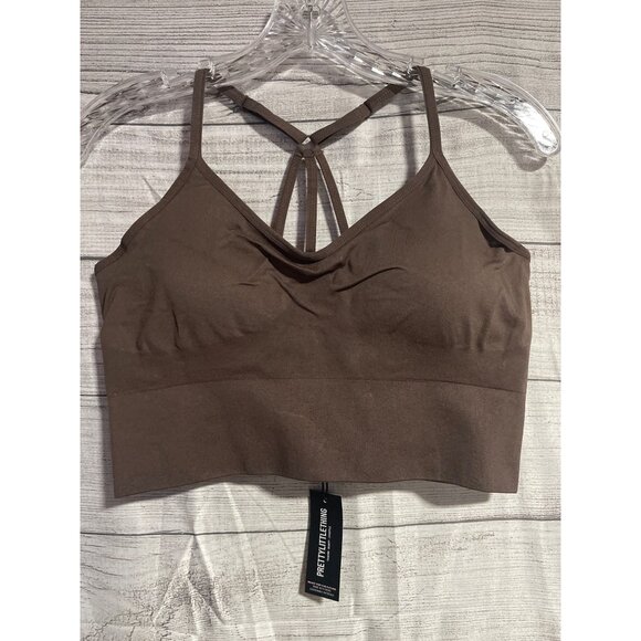 PrettyLittleThing Chocolate Basic Seamless Padded Sports Bra Womens Large - Picture 1 of 7